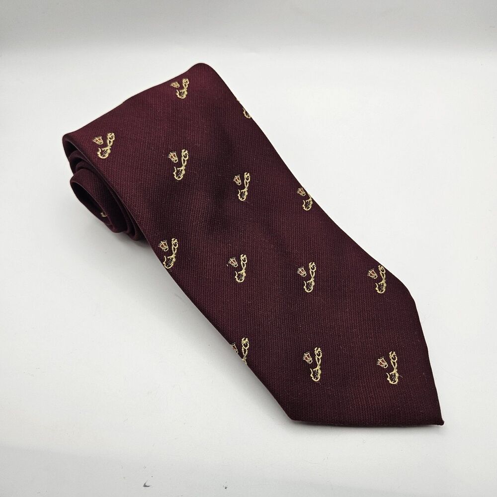 VTG‎ English Sports Shop Bermuda Red Gold Silk Heraldic Crest Tie 56x3 5/8" READ